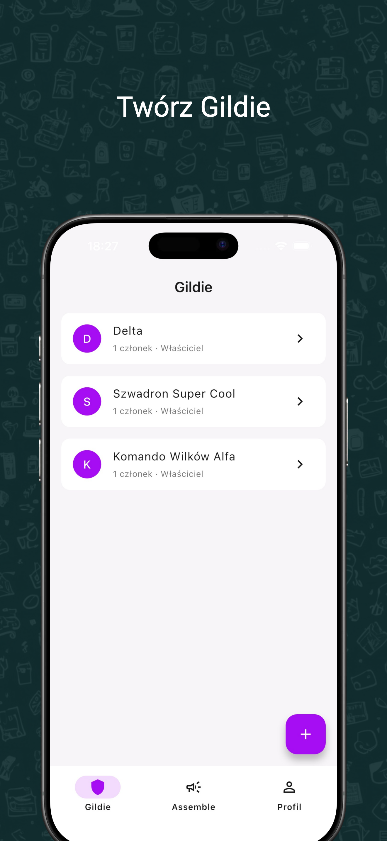 Lista oddziałów w aplikacji Assemble — twórz gildie i zarządzaj swoimi grupami